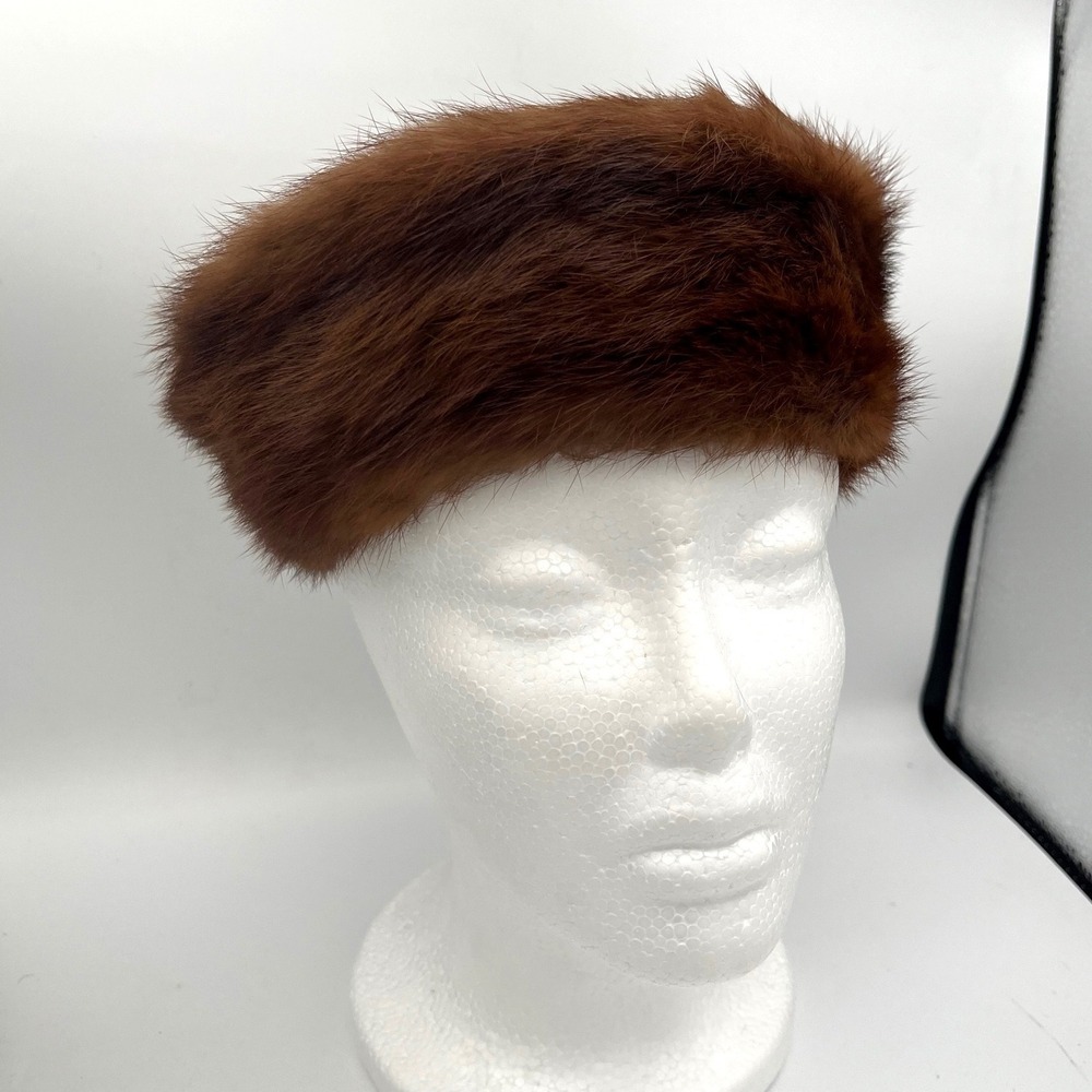 Vintage Siberian‎ Fur Store Tokyo Mink Fur Pillbox Hat  1950s 1960s Mid Century